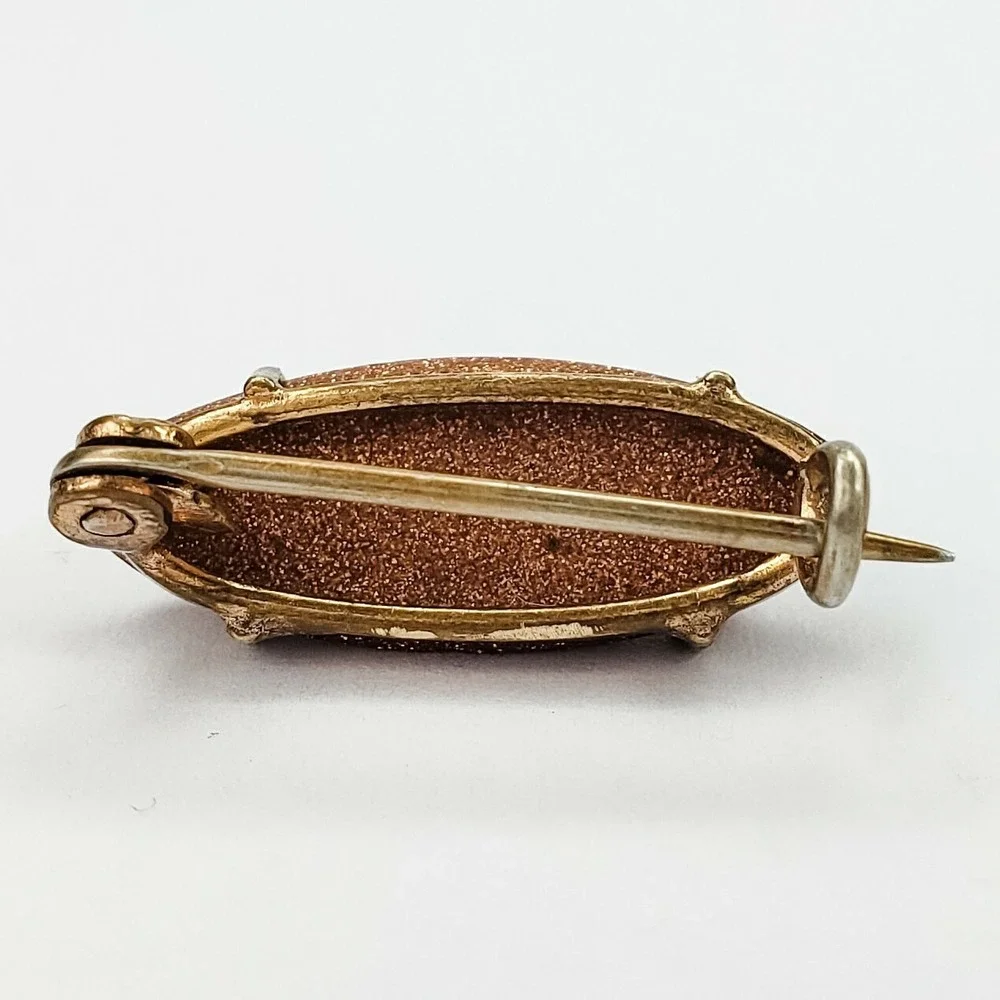 Vintage Goldstone Brooch Pin Small Gold Tone Simple Design
